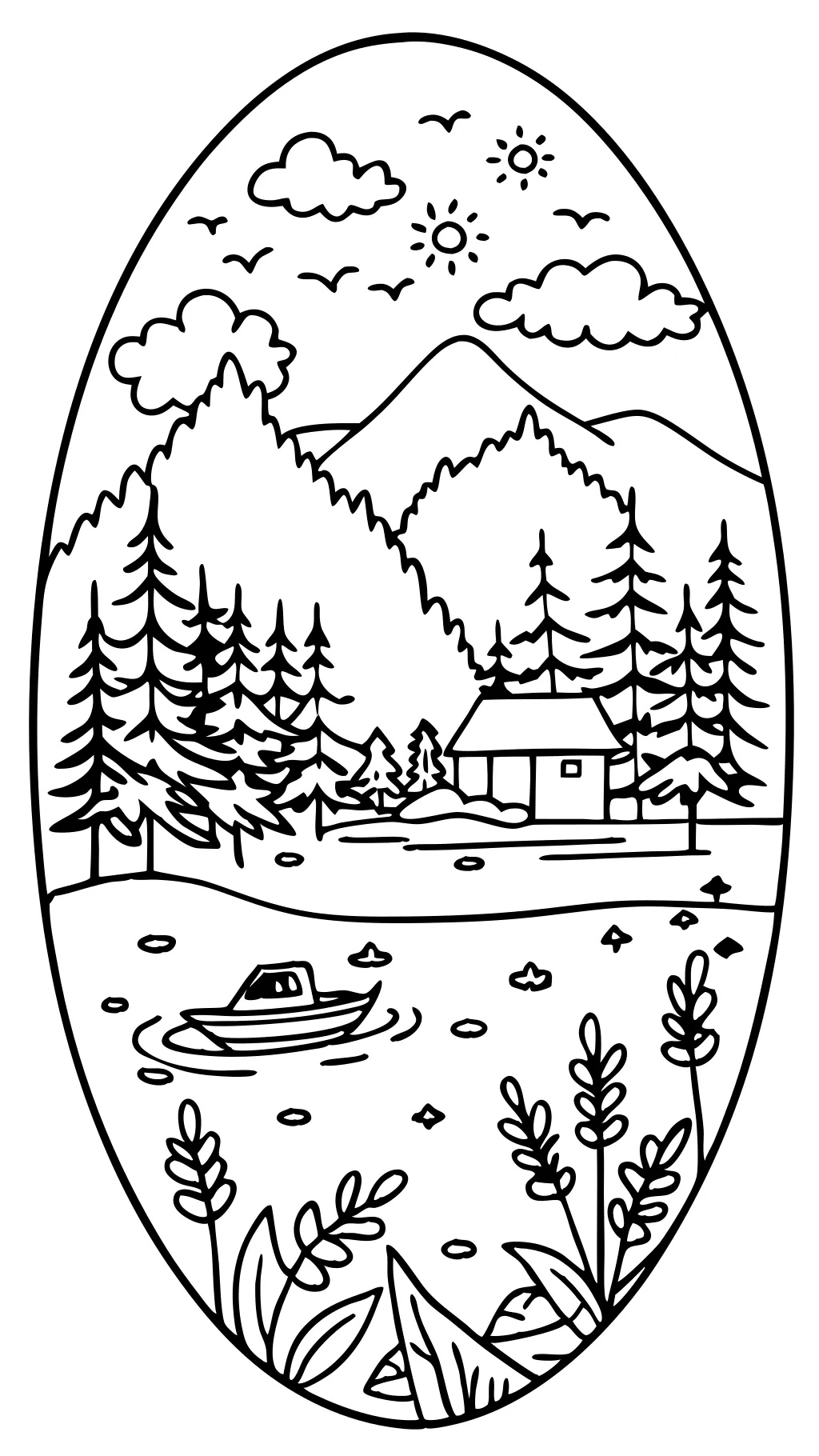 coloring page of a lake